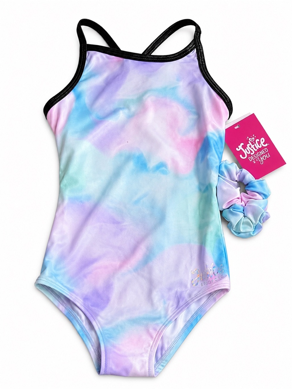 NWT Justice Girls Pastel Tie Dye Leotard w/ Matching Scrunchie Gymnastics Dance